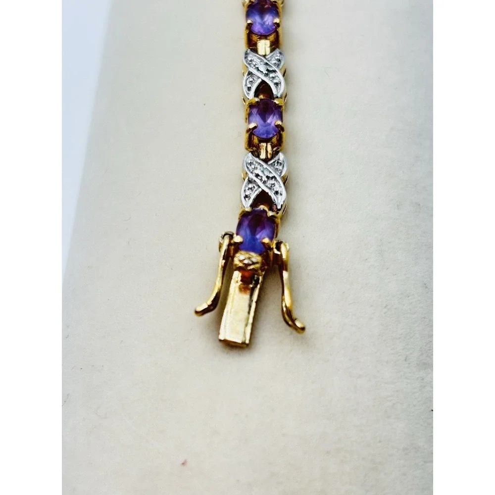 925 Italy Amethyst Tennis Bracelet Gold Over Sterling Silver 7